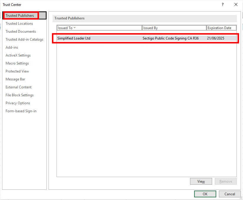 Digitally Signed Macro Certificate - Simplified Loader Excel for Oracle Fusion Cloud ERP